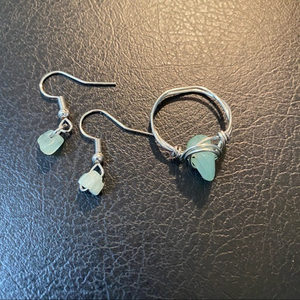 Handmade jewelry ring 8 & earrings pale green‎ *7